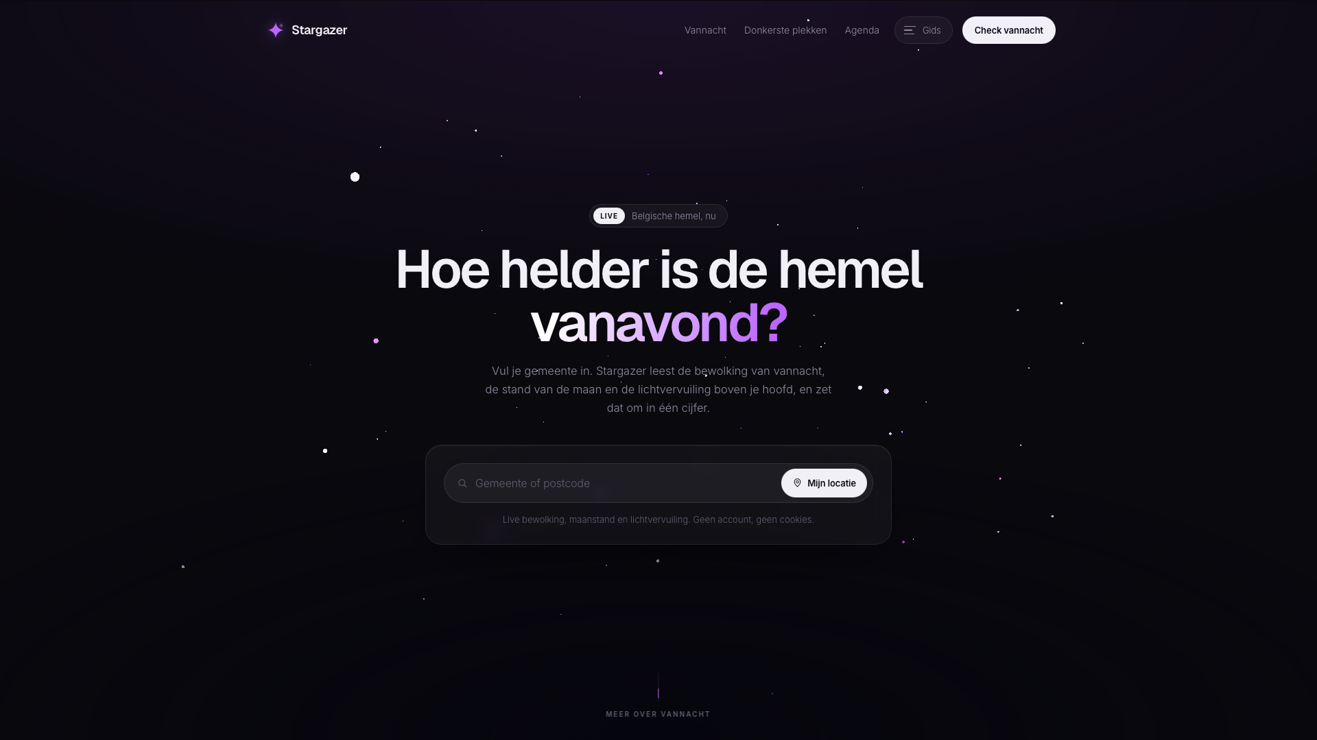 De website van Stargazer, met de Stargaze Score voor vanavond