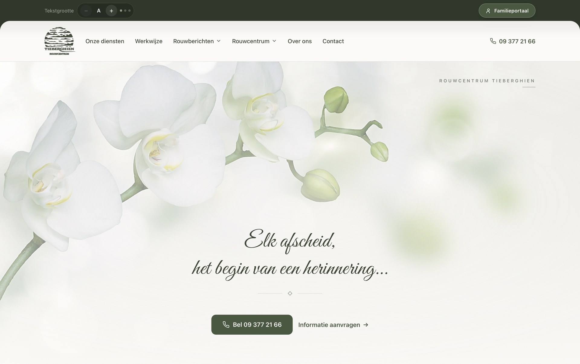 De homepage van Rouwcentrum Tieberghien