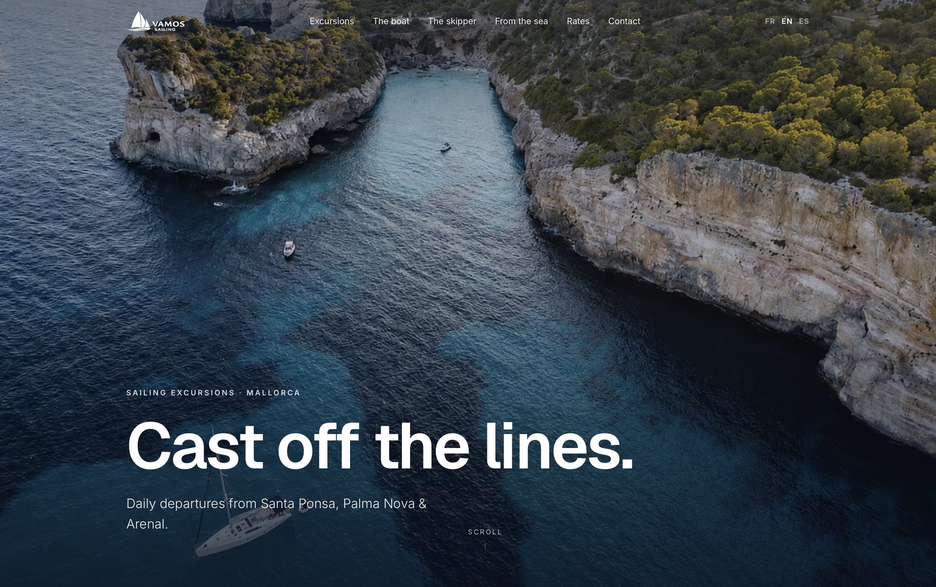 De website van Vamos Sailing, zeiltochten rond Mallorca
